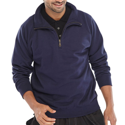 Quarter Zip Polycotton Sweatshirt Black Large