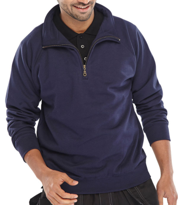 Quarter Zip Polycotton Sweatshirt Navy