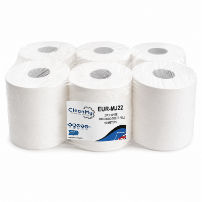 Pro Range 2 Ply White Mini Jumbo Toilet Roll 86mm x 150m Core 60mm
